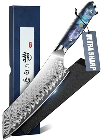 DRAGON RIOT Kochmesser Profi Messer mit Harzgriff, Scharfe Küchenmesser | Professionelles Santoku-Messer mit Ergonomischem Griff für Fleisch, Gemüse, BBQ und Outdoor Camping, Geschenke für Männer