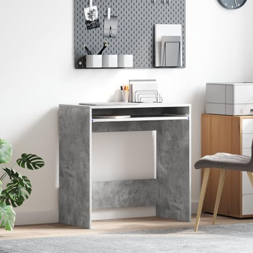 IBUQDDV Computertisch Beton Grau Spanplatte Rechteckig Moderner Schreibtisch mit Ergonomie Dieser funktionale Computertisch in grau-betonfarbener Spanplatte bietet einen