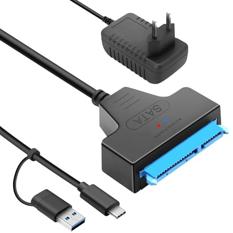 Renifan SATA to USB Cable Adapter, USB 3.0 to SATA Cable Hard Drive Adapter with 12V/2A Power Supply for 3.5 HDD & 2.5 HDD/SSD Compatible for Windows, Macos and Linux, Support UASP