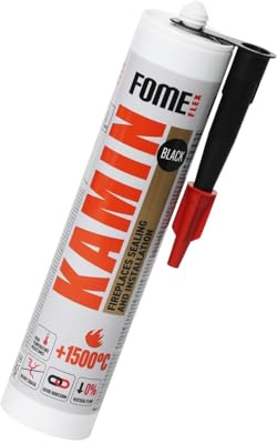 Fome Flex Kamin 1500 °C – Hitzebeständiges Hochtemperatur Silikat, Feuerfeste Dichtmasse, Schwarz, Silikat zum Abdichten für Kamine, Öfen und Schornsteine, 300 ml Kartusche
