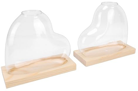Luocute Vase de Propagation en Forme de Cœur, Terrarium de Plantes en Verre borosilicaté avec Support en Bois, pour Plantes Hydroponiques, Décoration de Bureau à Domicile (Brun Clair)