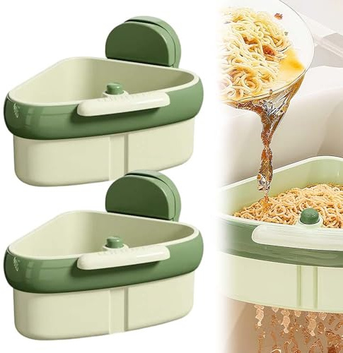 Sieb für Spülbecken, 2026 Neu Suction Cup Sink Corner Rack, Doppelschichtiges Sink Strainer Basket Abtropfsieb Spülbecken Abfluss Korb Abnehmbare Waschbecken Filterkorb für Küchenspülen (Grün 2Pcs)