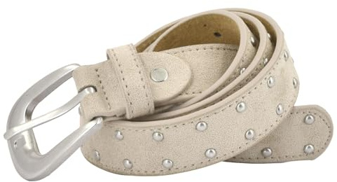 styleBREAKER Damen Nietengürtel Kugelnieten Velours | 3 cm Breite, Innenseite aus echtem Rindsleder. Nickelfreie Elemente, für Bundweiten 80-105 cm. Verschraubte Schließe.