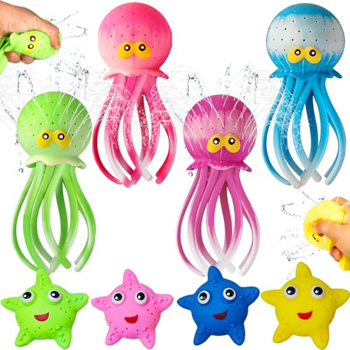 Oktopus Wasserbomben, Wiederverwendbar Squeeze Fidget Sensory Wasserspielzeug, Badewannen Badespielzeug für Badewanne Schwimmbad Planschbecken Aquaplay Wasserbahn Wasserspielzeug Outdoor (8 Stück)