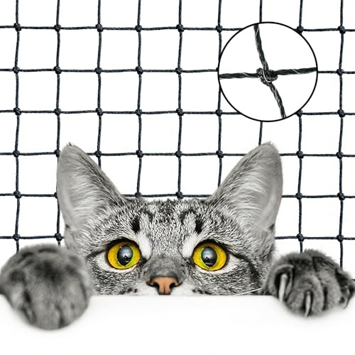 KONZEPT Katzennetz für Balkon 8x3m – Drahtverstärktes Balkonnetz für Katzen mit 3 x 3 cm Maschenweite, Biss- & Kratzfest, wetterbeständig, Schwarz