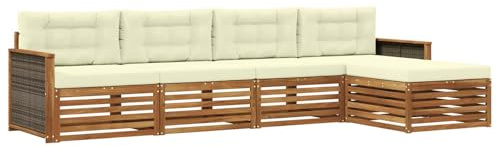 vidaXL Outdoor-Sofagarnitur mit Kissen 5 pcs Natur und Creme, Garten, modernes Outdoor-Sofa, Sitzgruppe für die Terrasse, gemütliche Loungemöbel