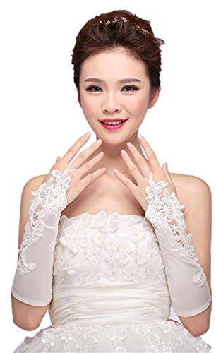 LianShi 1 Paar Brauthandschuhe Elastizität fingerlos Braut Handschuhe Spitze Blumen für Hochzeit Prom