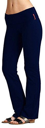 Active USA Regular Leg Stretch Cotton Fold Over Workout Yoga Pants - Blau - Klein