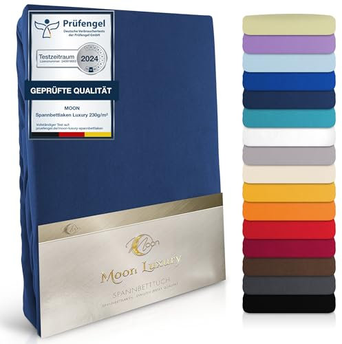MOON-Luxury Spannbettlaken Spannbetttuch Jersey Stretch 230g/m² für Wasserbetten, Boxspringbetten und herkömmliche Matratzen (dunkelblau, 180x200-200x220)