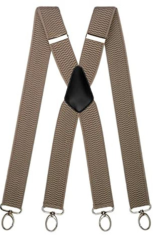 Olata Breite und Robuste X-förmige Hosenträger mit Karabinerhaken – 4 cm breit, Verstellbar, Unisex, Ideal für Arbeit und Alltag. Grau (Silber Clips)