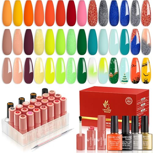 Lavender Violets 25 Pcs Gel Nail Polish Mousse pudding Colours Foundation Blooming Gel Base Coat,Glossy n Matte Top Coat Dotting Drawing Nail Brush Manicure Soak Off UV LED Varnish C407