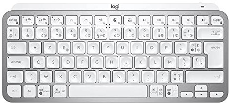 Logitech MX Keys Mini Minimaliste Clavier Sans Fil Illuminé, Compact, Bluetooth, Rétroéclairé, USB-C, Compatible Apple macOS, iOS, Windows, Clavier Francais AZERTY, Construction métal - Gris clair
