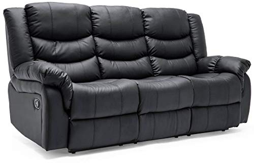 More4Homes SEATTLE HIGH BACK BONDED LEATHER RECLINER 3 + 2 + 1 SOFA ARMCHAIR SET SUITE (Black, 3 Seater)
