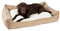 JAMAXX Premium Hundebett in edler Leinen-Optik/Orthopädisch Memory Visco Schaumstoff/Waschbar Bezug Abnehmbar, mit Wendekissen, Hochwertiger Hunde-Korb Hundekörbchen S-XL (L) 120x90 Coffee-beige