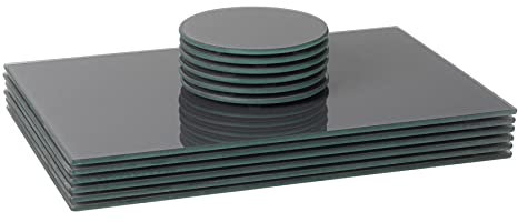 Harbour Housewares Glass Placemats & Coasters Set - 12pc - Grey - 30x20cm - Dining Table Protection Place Mats Cup Round Drink Coasters for Tabletops, Worktops