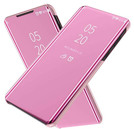 Wuzixi Hülle für OnePlus 8. Smart Case, Tasche Smart Spiegelüberzug Sleep Flip Leder Tasche Smart Leder Tasche Schutzhülle für OnePlus 8.Roségold