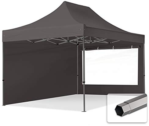 TOOLPORT Faltzelt Faltpavillon Pavillon 3x4,5m - mit 2 Seitenteilen (Panoramafenster) Premium Dach Partyzelt grau