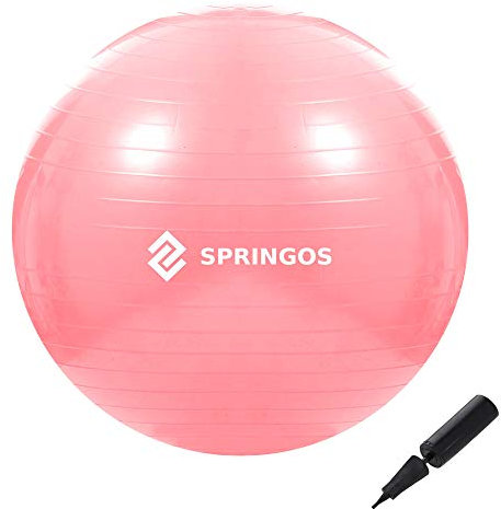 SPRINGOS Palla Fitness Pilates 75 cm + Pompa Fitball per Ginnastica, Yoga, Gravidanza, Equilibrio, Core Training, Seduta Ergonomica | Resistente, Antiscivolo, Rosa