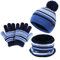 Bequemer Laden Kinder Baby Wintermütze Gestreifte Pompon Beanie Mütze und Schal Handschuhe Strickset für Jungen Mädchen mit Thermal Fleece Futter,Blau,Einheitsgröße
