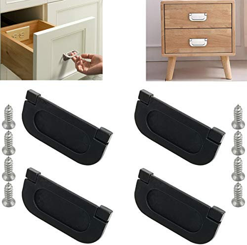 CTRICALVER 4 Stück unsichtbare Griffe | 75mm Knöpfe Küche Schrank Schrank Schublade Türgriffe |ziehen Griff mit Schrauben| Horizontale Küchenschrank Hardware Schubladengriff(schwarz)