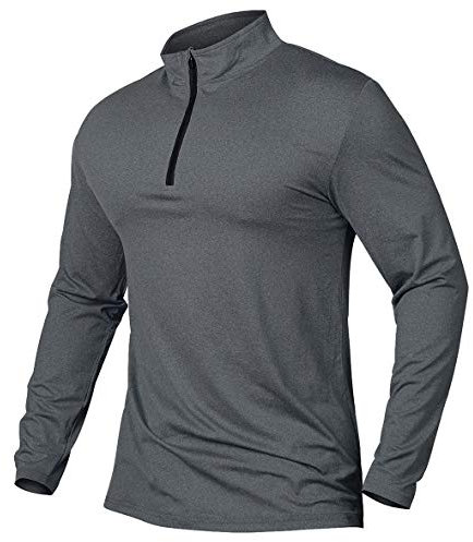MANSDOUR Herren Schnelltrocknende Active Sportshirts Quarter Zip Langarm Laufpullover Tops Outdoor Sweatshirt - Grau - X-Groß