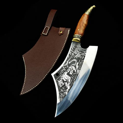 ZQD Kochmesser Küchenmesser Hackmesser mit Lederscheide - Professionell Handgeschmiedet Ausbeinmesser, Kochmesser Profi Messer zur Verarbeitung von Gemüse und Fleisch