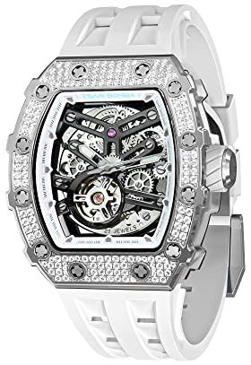 TSAR BOMBA Montre Homme Automatique Squelette Mécanisme Apparent pour Homme Montre de Luxe Tonneau Saphir Etanche 50M Résistant Marque Rectangulaire Plongee Sport Militaire Cadeau Homme