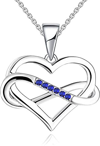 JO WISDOM Damen Kette Unendliches Herz Silber 925,Halskette Anhänger mit 3A Zirkonia September Geburtsstein Saphirfarbe,Schmuck für Frauen