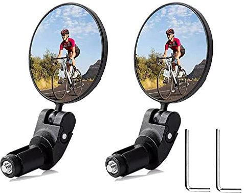 OttoBen Fahrrad Rückspiegel Lenker, Konvex Rennrad Fahrradspiegel HD Weitwinkel 360 Grad Einstellbar Robust und Langlebig, MTB Ebike Mountainbikes Runder Fahrradlenker End Spiegel 2 pcs