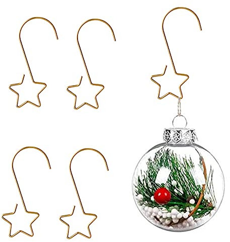 HERZWILD kugelaufhänger 100pcs Christbaumkugeln Aufhänger Weihnachtskugel S-Haken mit Stern schnellaufhängern f. Kugel Weihnachtsbaum Christbaum Baumkugeln Christbaumschmuck (Gold/A)