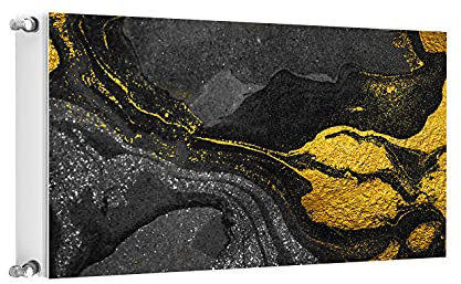 TMK ArtDeko Heizkörperverkleidung Magnetisch Wohnliches Ambiente Einfache Befestigung Magnet Heizkörperabdeckung, 100x60cm, Marmor Gold