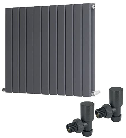 Warmehaus 600 x 750mm Anthracite Double Flat Panel Horizontal Radiator with Angled Valves
