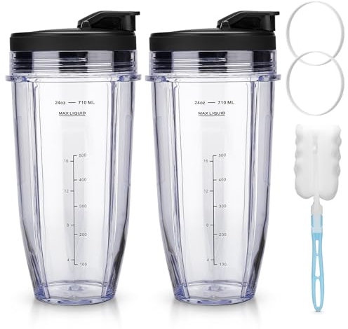 Ninja Blender Cups Kit de tasses de rechange 710 ml avec couvercles à siroter et joint d'étanchéité BL450 BL480 BL486 BL487 BL492 BL494 BL642 BL682 NN100 BL2012