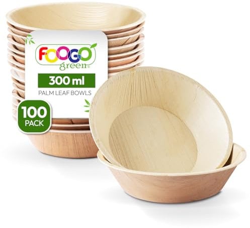 FOOGO Green 100 Einweg-Palmblatt-Schalen, 6 Zoll (15 cm) 10,5 oz (300 ml) Dessert- und Salatschalen, rund, umweltfreundlich und biologisch abbaubar, ähnlich wie Holzschale, Papierschale, Party