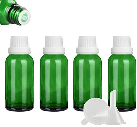 ZEOABSY 4 Pieces 30ml Green Glass Dropper Bottle with White Tamper Evident Dripper Cap for Essential Oils Fragrances Aromatherapy Cosmetic Travel Bottles Vials
