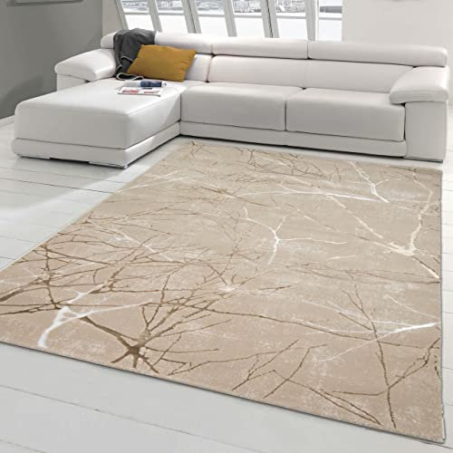 Teppich-Traum Designer Teppich Flur Wohn- & Schlafzimmer abstraktes Ästemuster beige Größe 120x170 cm
