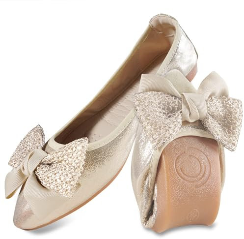 MACHSWON Womens Ballet Flats Sparkly Comfortable Casual Pointed Toe Bow-Knot Slip on Wedding Ballerina Dressy Flats Shoes Women(Gold02, Size 6)