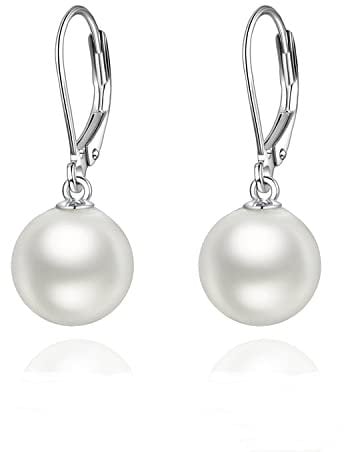 VONALA Perle Ohrringe Sterling Silber, Hängend Ohrringe Schmuck Geschenke für Damen und Mädchen (Perle)