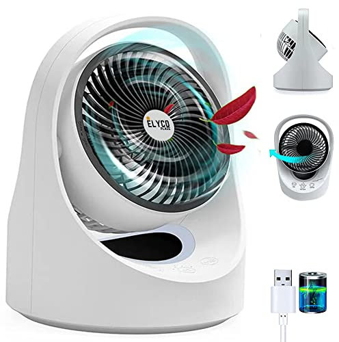 ELYCO PLACE Ventilador Mesa Silencioso, Ventilador Silencioso para Dormir, Ventilador Mesa Oscilante, Portátil Batería USB Luz Nocturna Dormitorio Escritorio Potente bajo Consumo Sobremesa,(blanco)