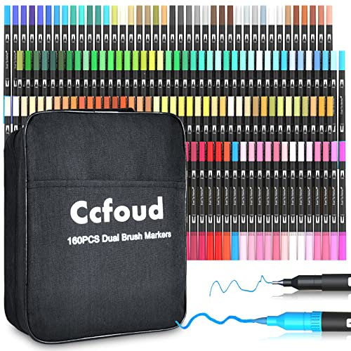 Ccfoud Dual Brush Pen Set, 160 Filzstifte Handlettering Stifte Brush Pen, Wasserbasierte Farbpinselstifte Marker Set für Kinder Erwachsene Malbuch, Kalligrafie, Zeichnen