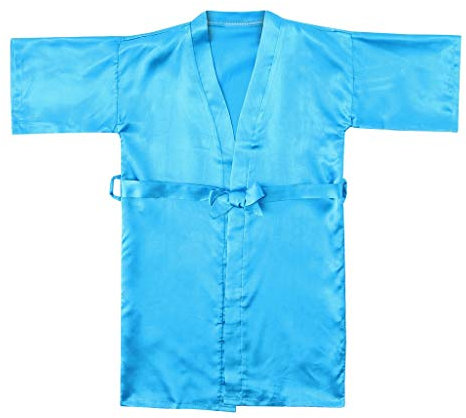 IQYU Accappatoio per Bambini e Bambine, Kimono Giapponese in Raso di Seta, Vestaglia Corta, Celeste, 10