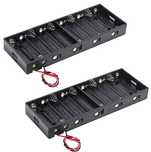 AIMPGSTL 10AA Battery Case Holder 10x1.5V, 2PCS DIY Battery Storage Boxes, AA 8 Bay Cell Battery Holder, 4 Slots in Parallel Black Plastic Batteries Case