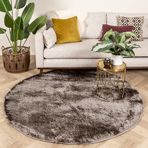 FRAAI | Home & Living Hochflor Teppich Rund - Glorious Silber Grau - Shaggy, Einfarbig - Modern, Skandinavisch - Wohnzimmer, Esszimmer, Schlafzimmer - Fellteppich - Carpet