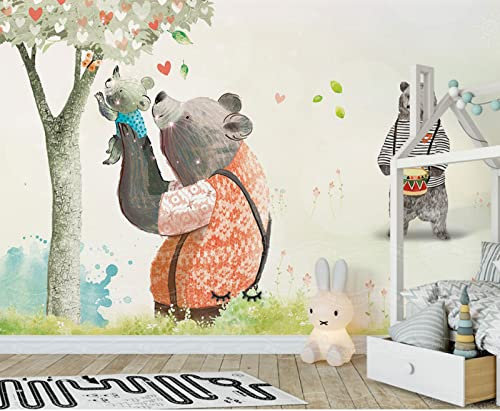 Diantu Gemaltes großes Wandbild mit niedlichen Bären, Baum, 3D-Cartoon-Tapete für Kinderzimmer, Babyzimmer, 3D-Cartoon-Wandbild