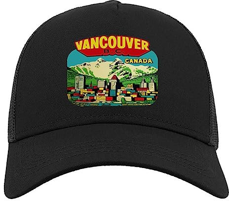 Vancouver Canada British Columbia Halbmaschige Trucker-Cap-Baseballmütze aus Baumwolle Schwarz