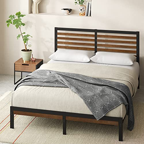 ZINUS Kai King Size Bettgestell – Bett 150 x 200 cm – 23 cm Höhe – Bettrahmen aus Bambus und Metall mit Stahllattenstütze – Braun und Schwarz