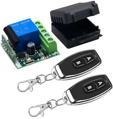 QIACHIP 433Mhz interruptor de control remoto inalámbrico 12v,Mando a Distancia DC 12V 1 Canal relé RF receptor Transmisor para Abridor de Puerta de Garaje Momentáneo/Alternancia