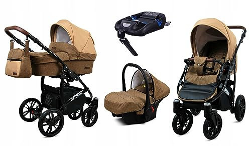 BabyLux® Kinderwagen Set 4 in 1 - Optimal - incl. Babywanne, Buggy Sportsitz, Auto-Babyschale, ISOFIX-Basisstation - Autositz - Kinderwagenset - Kombikinderwagen mit Wickeltasche usw.