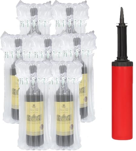 DITK-U Wine Bottle Protector 7 Pack Bubble Cushion Wrap Sleeves Sleeve Travel Inflatable Air Column Cushion Bag with Pump for Airplane Travel, Transport, Safety Shipping