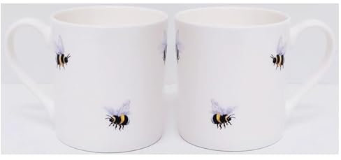 Rainbow Decors Bees Mugs Set of 2 Fine Bone China 14 fl oz 400 ml Large Balmoral Multi Bumblebee Cups Hand Decorated in UK